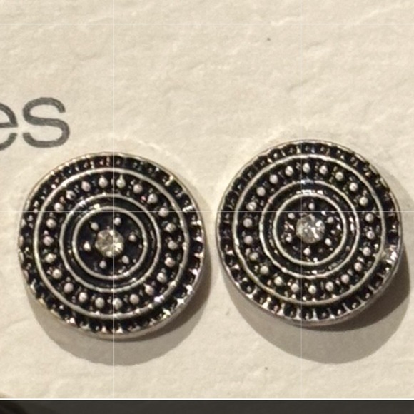 Silver and Black Round Stud Earrings - Picture 2 of 2